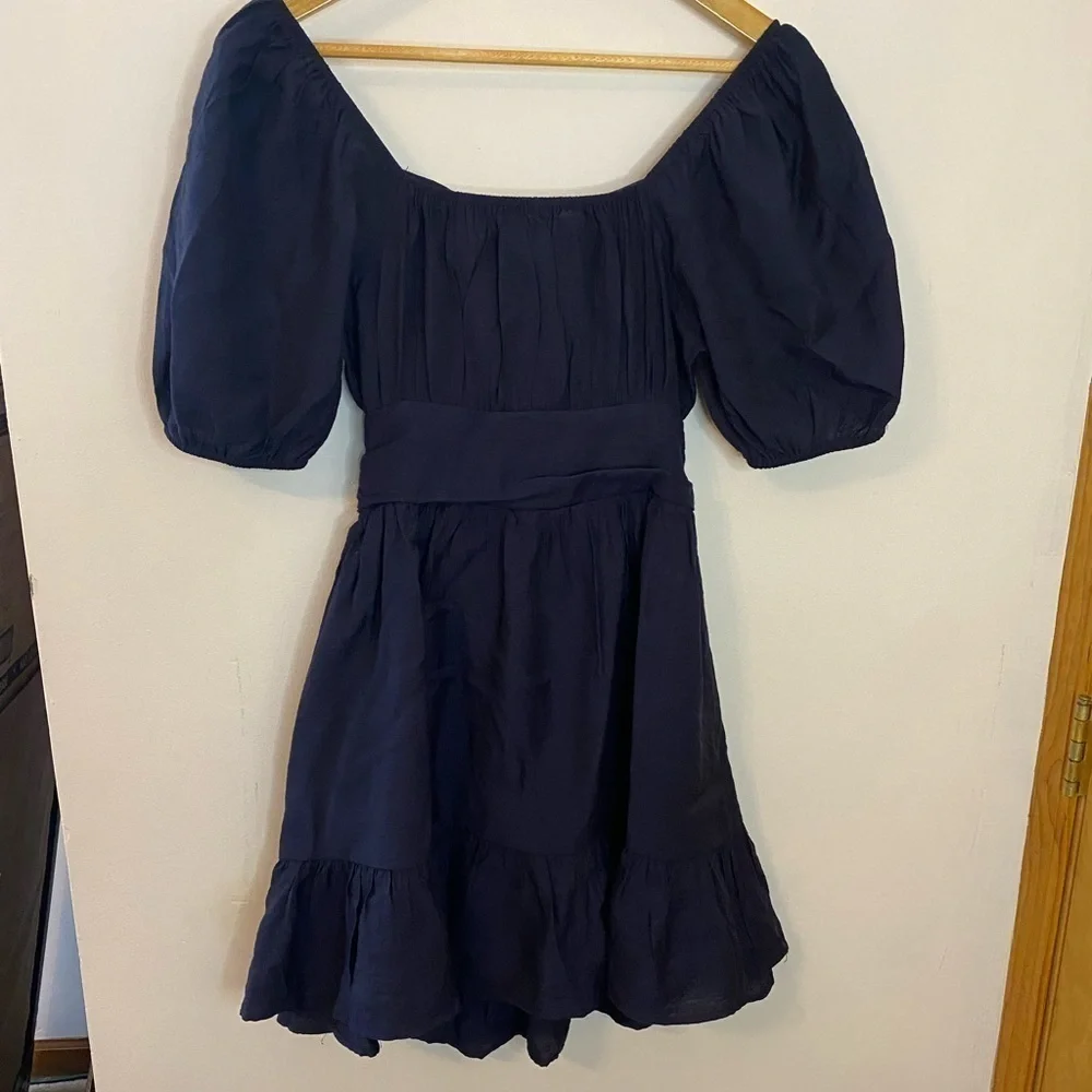 NWT Altar’d State Navy Tie Back Short Sleeve Swing Dress